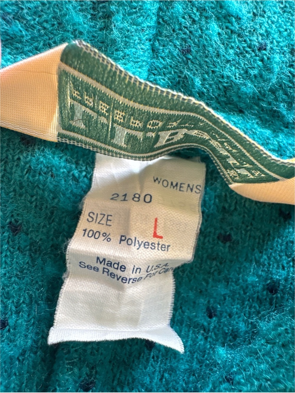 Vintage LL Bean Fleece Jacket Teal with Polka Dots USA 90s Womens Large - Picture 4 of 4